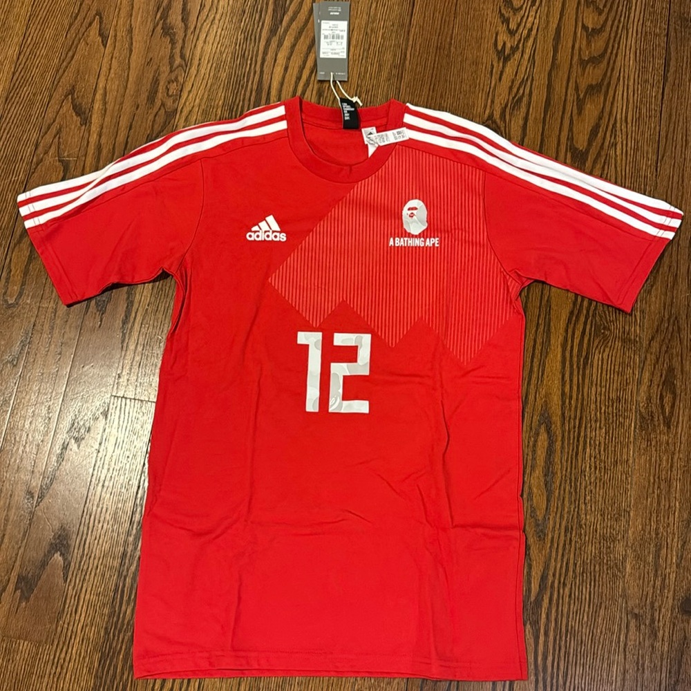 BAPE ADIDAS red jersey size L
